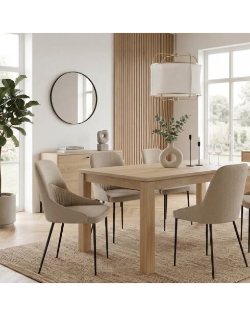 Ensemble de 4 chaises de salle à manger revêtues de tissu Positano beige/noir - 63 x 54 x 89 cm
