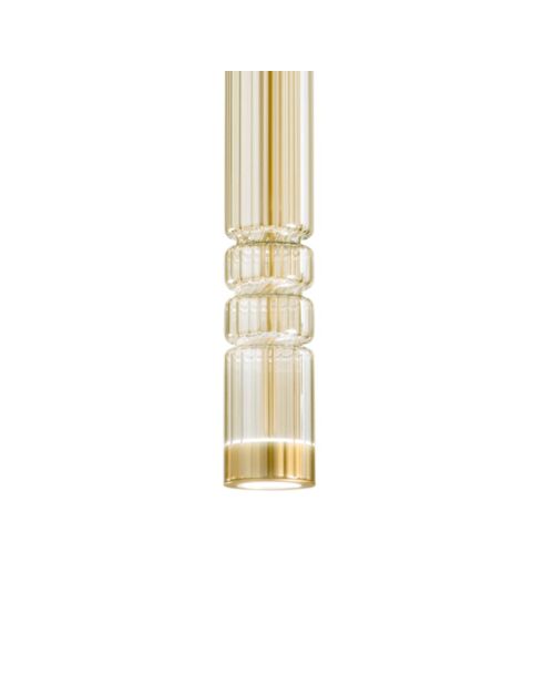 Suspension Polignano avec structure métallique recouverte de verre soufflé ambre - 8 x 8 x 58 cm