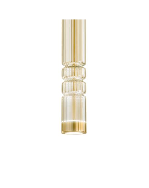 Suspension Polignano avec structure métallique recouverte de verre soufflé ambre - 8 x 8 x 58 cm