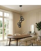 Suspension Surbo en métal avec cinq diffuseurs en verre noir - 36,1 x 60,4 x 60,4 cm