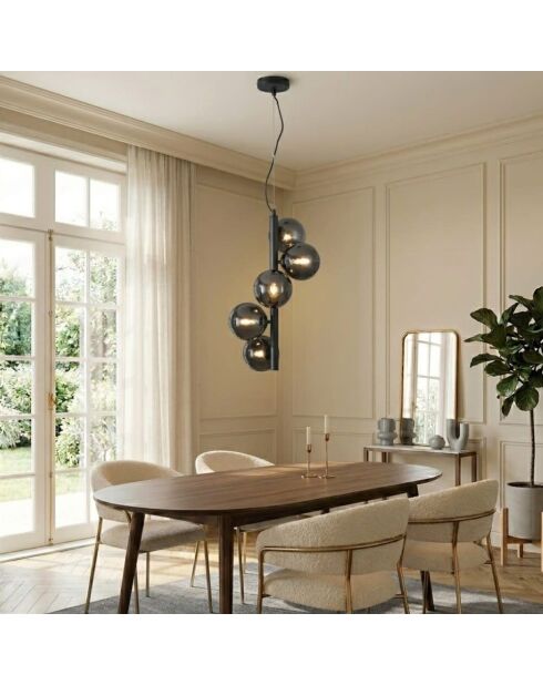 Suspension Surbo en métal avec cinq diffuseurs en verre noir - 36,1 x 60,4 x 60,4 cm