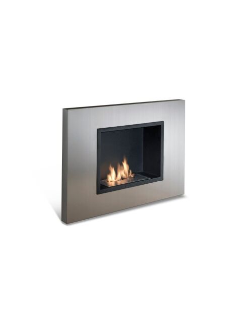 Cheminée murale Ventimiglia chromé à bioéthanol en acier inoxydable gris chromé - 78 x 17 x 54 cm
