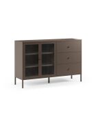 Buffet à 2 portes et 3 tiroirs Piombino en métal et verre trempé moka - 140 x 40 x 90 cm