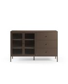 Buffet à 2 portes et 3 tiroirs Piombino en métal et verre trempé moka - 140 x 40 x 90 cm