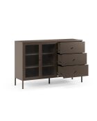 Buffet à 2 portes et 3 tiroirs Piombino en métal et verre trempé moka - 140 x 40 x 90 cm