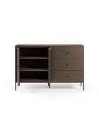 Buffet à 2 portes et 3 tiroirs Piombino en métal et verre trempé moka - 140 x 40 x 90 cm