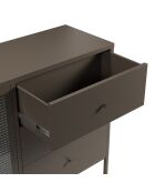 Buffet à 2 portes et 3 tiroirs Piombino en métal et verre trempé moka - 140 x 40 x 90 cm