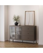 Buffet à 2 portes et 3 tiroirs Piombino en métal et verre trempé moka - 140 x 40 x 90 cm