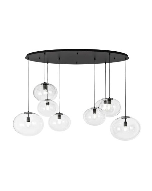 Suspension Melissa en métal avec huit diffuseurs en verre soufflé noir - 166 x 81,5 x 32,5 cm