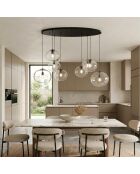 Suspension Melissa en métal avec huit diffuseurs en verre soufflé noir - 166 x 81,5 x 32,5 cm