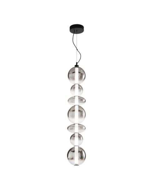 Suspension en métal Sanarica avec sept abat - jour en verre noir - 20 x 20 x 117,4 cm