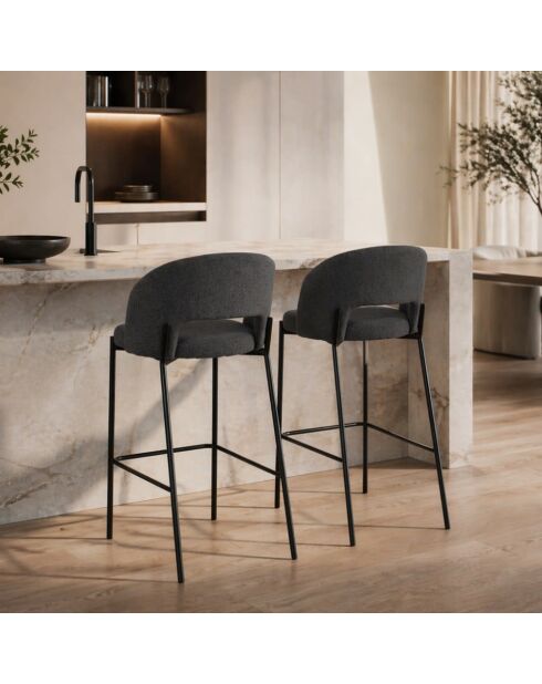 Ensemble de 2 tabourets de bar et de cuisine en tissu Lucca gris/anthracite - 50 x 52 x 89 cm