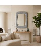 Miroir mural rectangulaire Ostuni avec cadre en pierre fossilisée gris - 90 x 65 x 3,5 cm