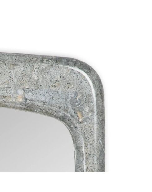 Miroir mural rectangulaire Ostuni avec cadre en pierre fossilisée gris - 90 x 65 x 3,5 cm