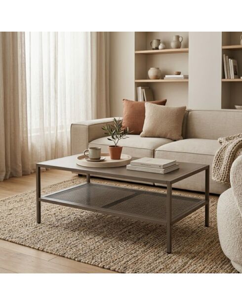 Table basse avec 2 étagères Veroli moka - 100 x 60 x 40 cm