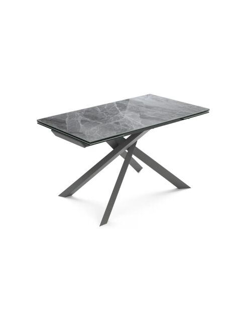 Table de salle à manger en verre Vicenza extensible marbre gris/anthracite - 160/240 cm