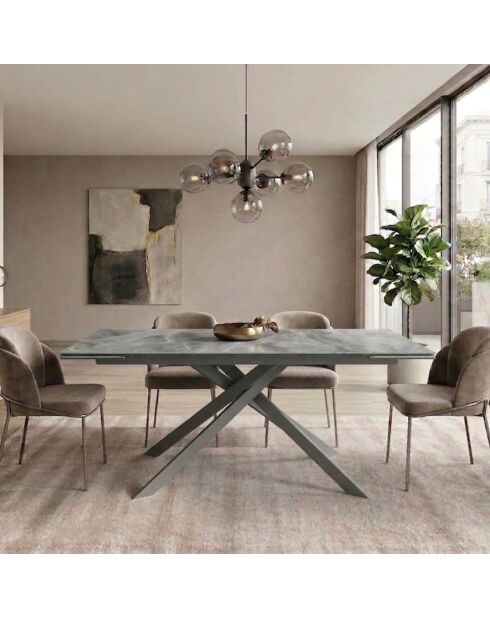 Table de salle à manger en verre Vicenza extensible marbre gris/anthracite - 160/240 cm