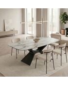Table de salle à manger fixe en céramique Ravenna marbre blanc/anthracite - 220 x 110 x 75 cm
