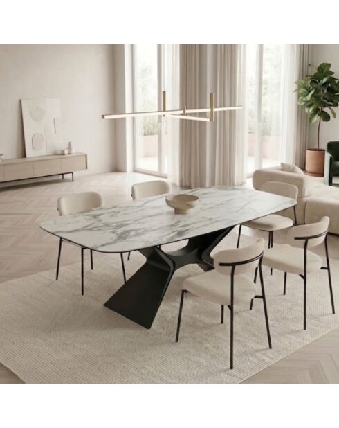 Table de salle à manger fixe en céramique Ravenna marbre blanc/anthracite - 220 x 110 x 75 cm