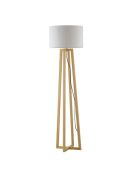 Lampadaire Voghera en bois naturel avec abat - jour en tissu bois - 35 x 35 x 165 cm