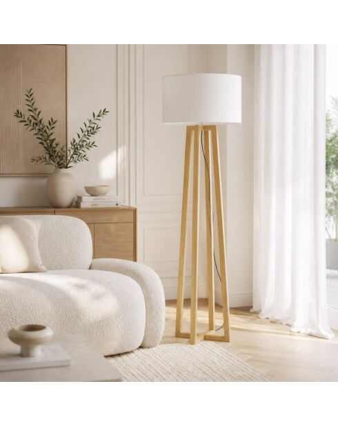 Lampadaire Voghera en bois naturel avec abat - jour en tissu bois - 35 x 35 x 165 cm