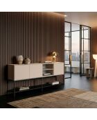 Buffet à 3 portes et 2 étagères Palinuro en stratifié avec structure métallique crème - 180 x 40 x 80 cm