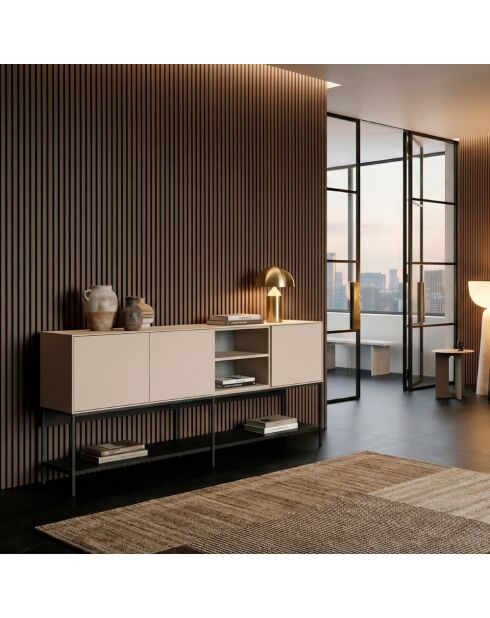 Buffet à 3 portes et 2 étagères Palinuro en stratifié avec structure métallique crème - 180 x 40 x 80 cm