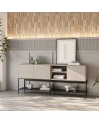 Buffet à 3 portes et 2 étagères Palinuro en stratifié avec structure métallique crème - 180 x 40 x 80 cm