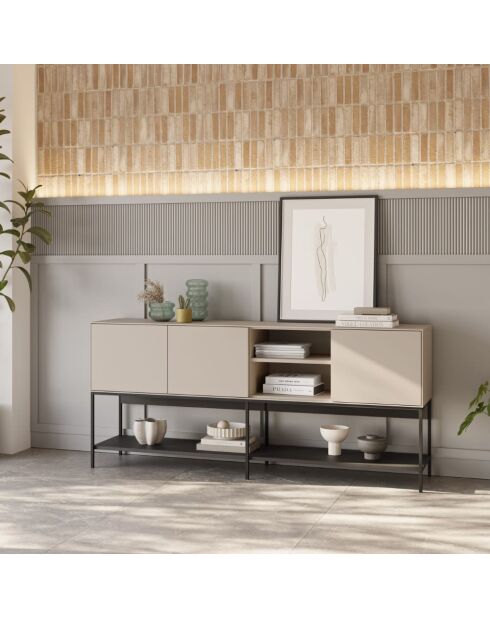 Buffet à 3 portes et 2 étagères Palinuro en stratifié avec structure métallique crème - 180 x 40 x 80 cm