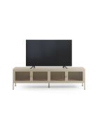 Meuble TV à 4 portes en métal perforé sable - 160 x 35 x 50 cm