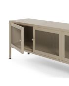 Meuble TV à 4 portes en métal perforé sable - 160 x 35 x 50 cm