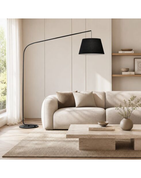 Lampadaire Bonassola en métal courbé avec abat - jour en tissu noir - 150 x 45 x 180 cm