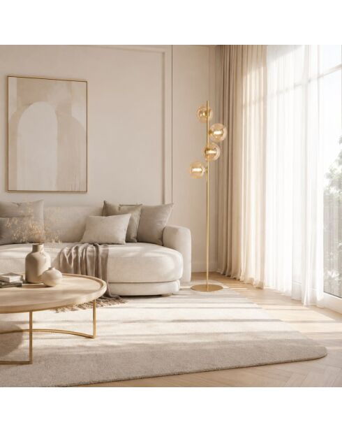 Lampadaire Surbo en métal avec quatre diffuseurs en verre laiton - 28 x 28 x 160 cm