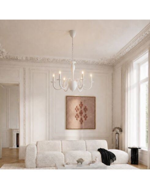 Lustre métallique à six lumières Civitella blanc - 78 x 78 x 53 cm