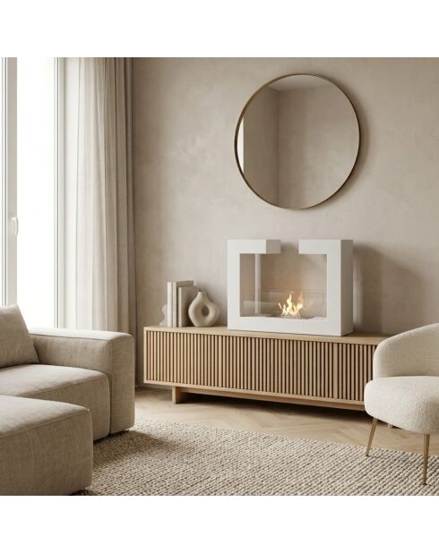 Cheminée bioéthanol sur pied Caldaro en acier inoxydable blanc - 78 x 25 x 58 cm