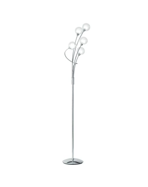 Lampadaire Roccella en métal chromé avec cinq diffuseurs en verre chrome - 36 x 36 x 150 cm