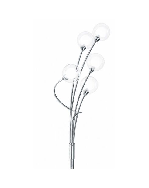 Lampadaire Roccella en métal chromé avec cinq diffuseurs en verre chrome - 36 x 36 x 150 cm