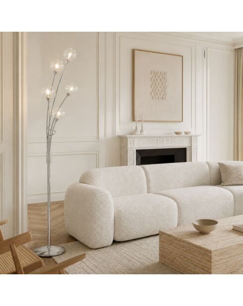Lampadaire Roccella en métal chromé avec cinq diffuseurs en verre chrome - 36 x 36 x 150 cm