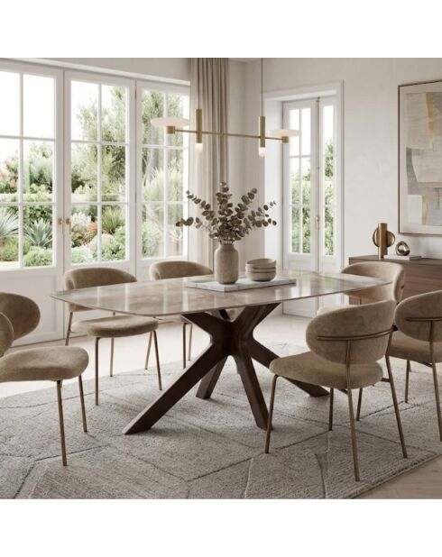 Table de salle à manger fixe en céramiqueTorino albâtre/marbre brun - 180 x 90 x 76 cm