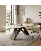 Table de salle à manger fixe en céramique Roma calacatta/marbre brun - 220 x 110 x 76 cm