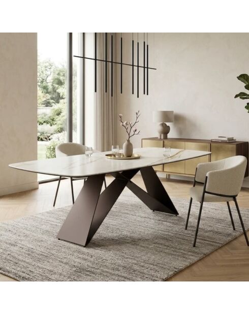Table de salle à manger fixe en céramique Roma calacatta/marbre brun - 220 x 110 x 76 cm