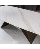 Table de salle à manger fixe en céramique Roma calacatta/marbre brun - 220 x 110 x 76 cm