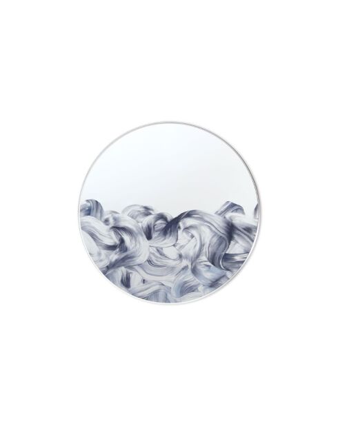 Miroir mural rond en verre Dolceacqua blanc/bleu argent - 80 x 3,5 x 80 cm