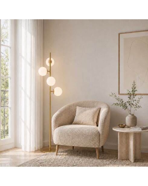 Lampadaire en métal Bordighera avec quatre diffuseurs en verre doré - 37,5 x 25 x 149,8 cm