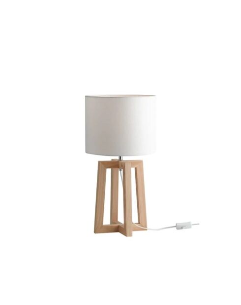 Lampe de table Voghera en bois naturel avec abat - jour en tissu bois - 25 x 25 x 47 cm