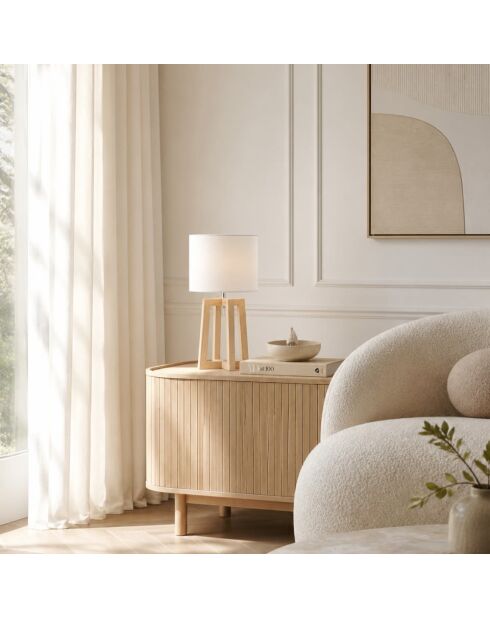 Lampe de table Voghera en bois naturel avec abat - jour en tissu bois - 25 x 25 x 47 cm