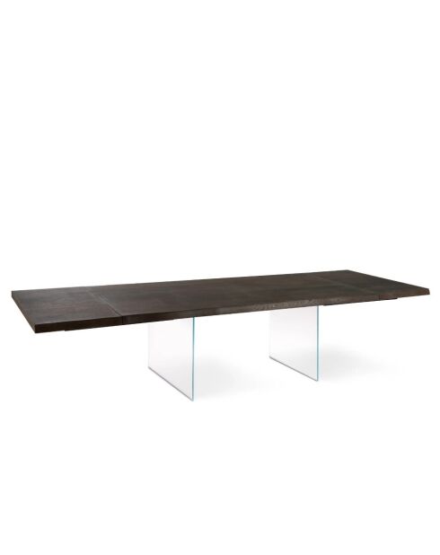 Table de salle à manger extensible en verre trempéTrieste 200 chêne traité thermiquement/transparent - 200/300 cm