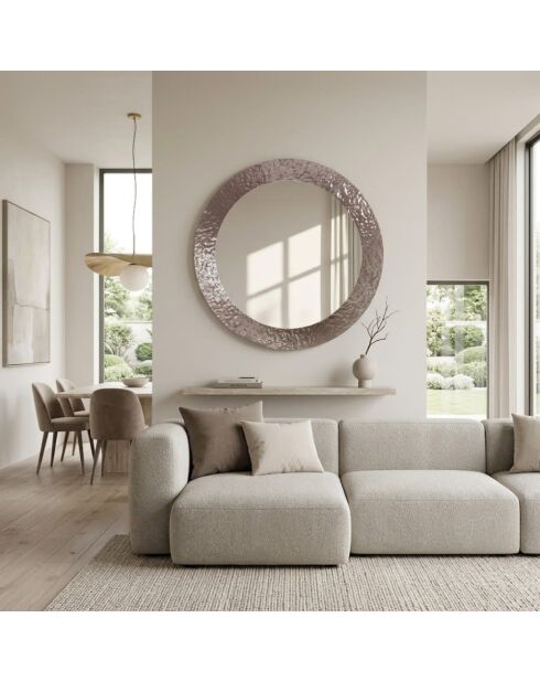 Miroir mural rond Narni avec cadre en verre bronze - 100 x 3 x 100 cm