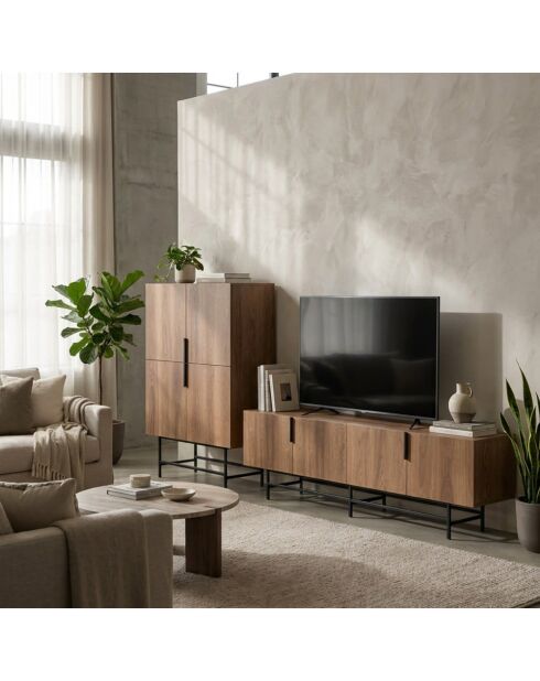 Buffet à 4 portes Anagni en stratifié structure métallique brun - 100 x 40 x 128 cm