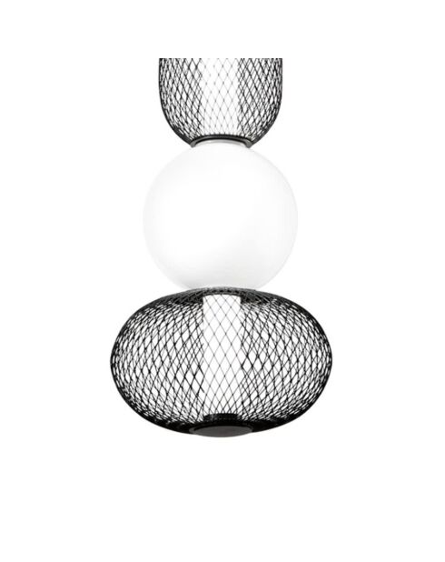 Suspension Oria en verre soufflé avec deux diffuseurs en métal noir - 22 x 227 cm